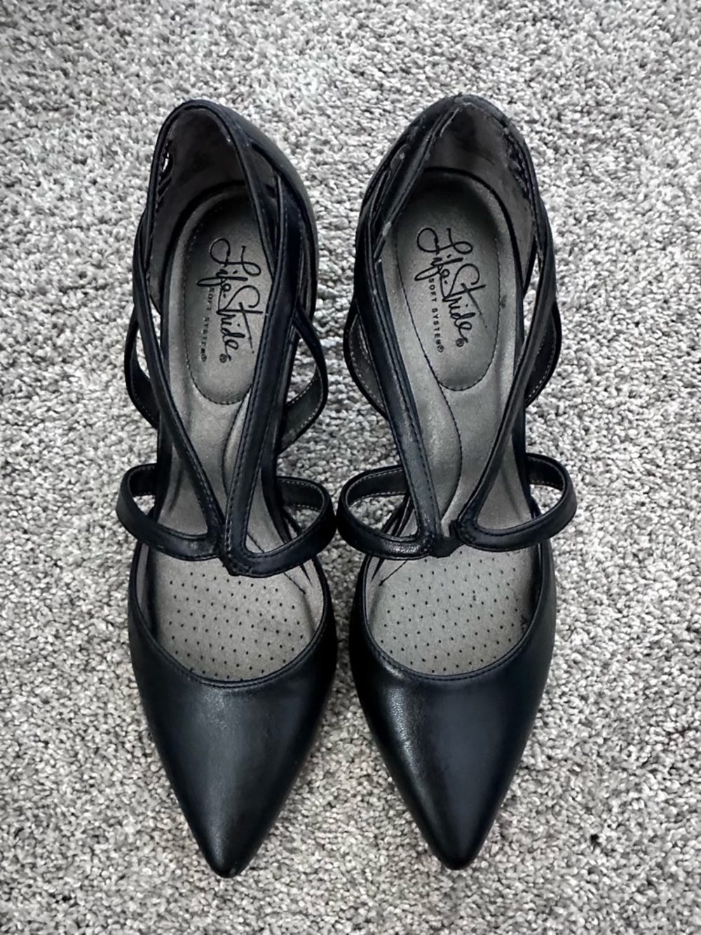 Life Stride Soft System. Black Strappy Women's heels. Worn only once